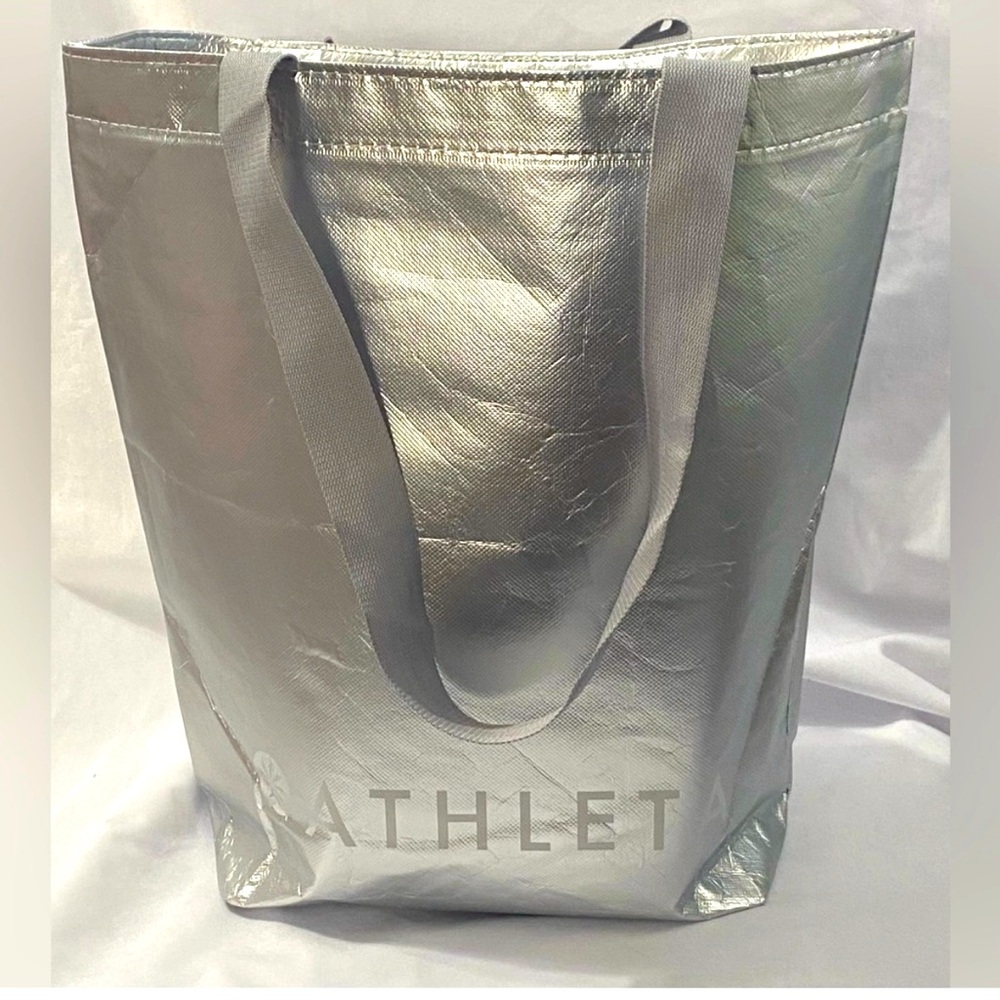 Athleta Reusable Silver Metallic Shopping Tote Bag